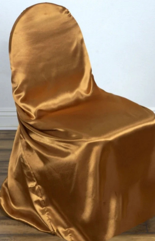 Fundas para sillas universales doradas satinadas usadas Foto 2 de 3
