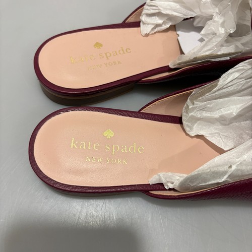 Kate Spade NY 10 B Caelyn Borgoña Rojo Guijarro Cuero Toboganes Planos - Imagen 5 de 8