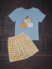 NEW Boutique Pumpkin Boys Plaid Shorts Outfit Set