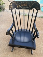 Vintage Nichols and Stone Child's Boston Rocker Stenciled Black Chair Hitchcock