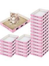 30 Pack Disposable Cat Litter Box Foldable Paper Kitty Tray 13.8x10x2 in Smal...
