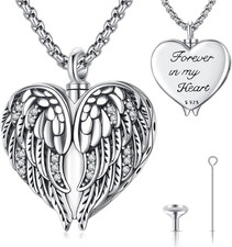Angel Wings Cremation Urn Necklace for Ashes for Women Men 925 Sterling Silver