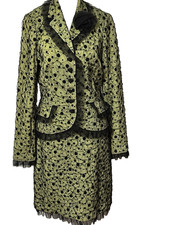 Teri Jon by Rickie Freeman Green w/Black Tulle Overlay Jacket Skirt SZ 10