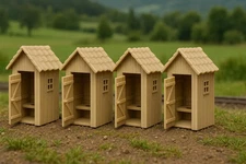 4 Pack - HO Scale Outhouses - Perfect for model train layouts Miniatures Scenery