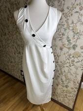 ASOS Womens Size 4 Midi Dress White Black Sleeveless Stretchy Bodycon