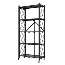 SOGA 5 Tier Steel Black Foldable Kitchen Cart Multi-Functional Shelves Portable