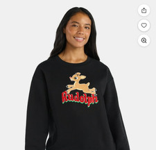 NEW Flocked Rudolph Womens S Christmas Licensed Graphic Crewneck Sweatshirt