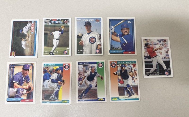 Chicago Cubs baseball card lot Featuring Hector Villanueva, Years 91 92 & 02