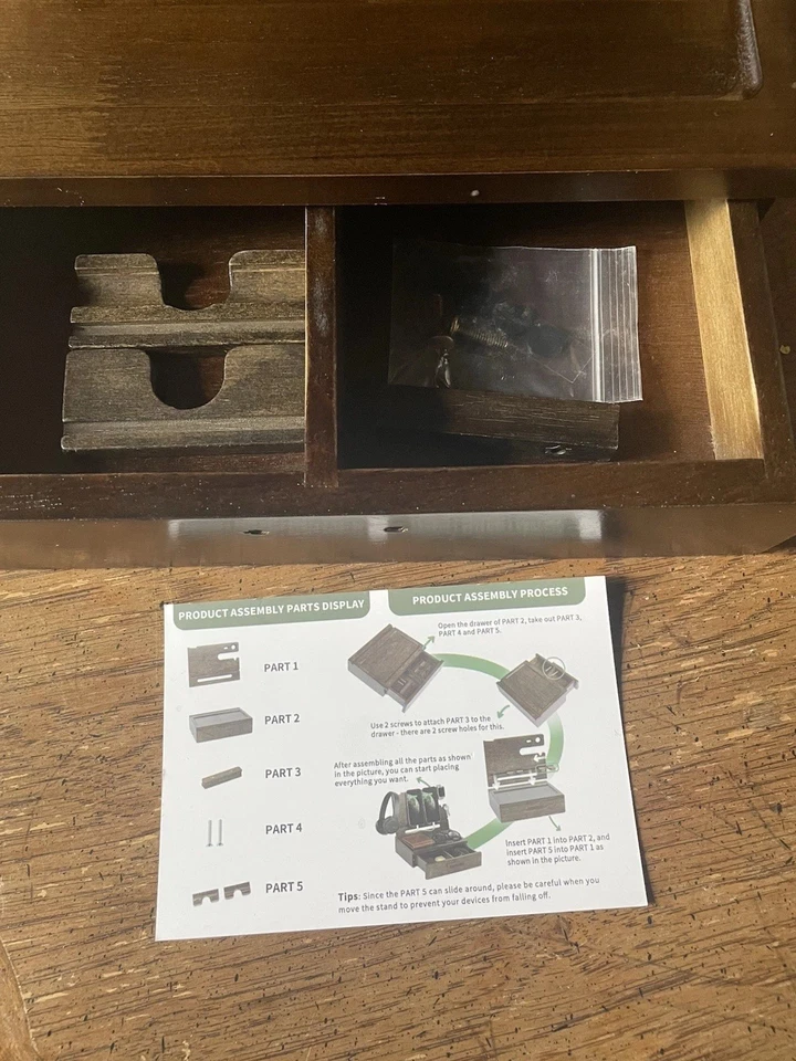 Estación de Acoplamiento de Teléfono de Madera con Soporte de Reloj Mesita de Noche Organizador Foto 2 de 4