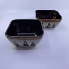 Home Studio Woodland 5 1/2" Square Stoneware Soup Cereal Bowls Pines & Moose -2
