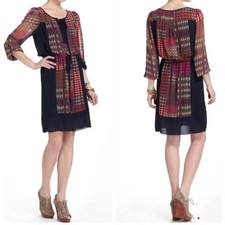 Anthropologie Maeve Rosalie Peasant Patchwork Belted Long Sleeve Dress Size S