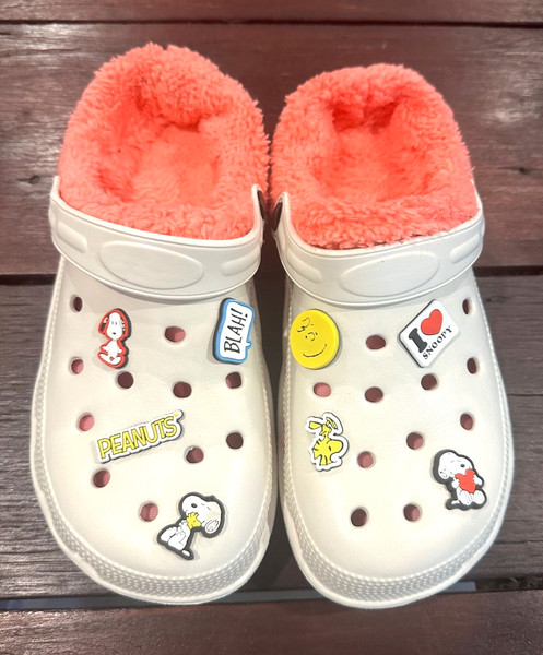 PEANUTS Ladies White Furry Clogs Shoes Size 39 / 40 Snoopy Gibets