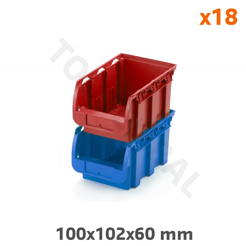 Bac à bec plastique 100x102x60 mm rouge pour trier la quincaillerie d'atelier