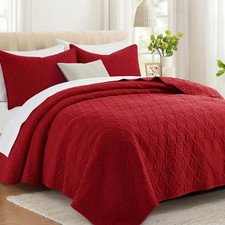 Red King Size Quilt Bedding Set with Pillow Shams, Summer Lightweight Bedspre...