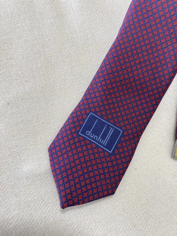 Corbata para hombre Dunhill marrón geométrica de seda. M In Italy Ex Con Foto 4 de 4