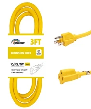 HONDERSON 10 Gauge 3FT Yellow Weatherproof UL Listed 3 Prong Extension Cord Heav
