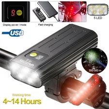 5LED Bike Light Usb Rechargeable Waterproof Hazard Front and Rear Light Set
