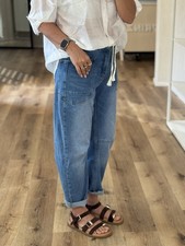 Barrel Leg Jeans 3D Denim Mittelblau Nahtdeta...