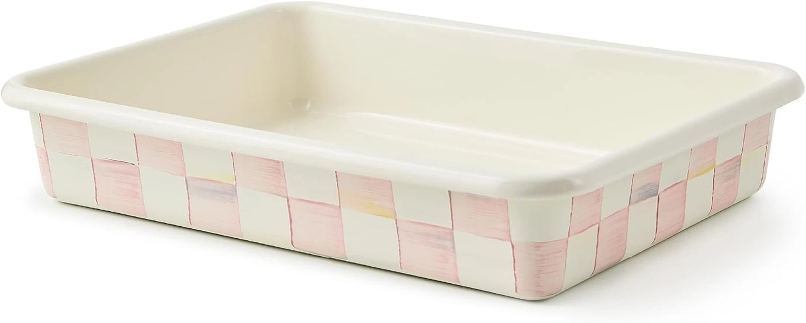 MACKENZIE CHILDS Enamel Baking Pan for Oven, 9" x 13", Pink-and-White Rosy Check