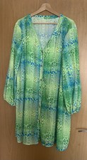 Green & Blue Printed Button-Down Party  Dress – One Size (Fits Plus Size 16+)