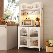 Metal Pantry Cabinet w/Adjustable Shelf＆Motion-Sensor Light Storage for Kitchen