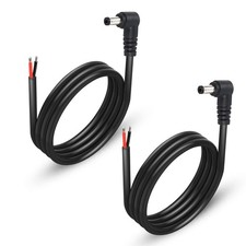 90 Degree DC Power Pigtails Cable 2 Pack 5.5x2.5mm Male to Bare Wire Cord