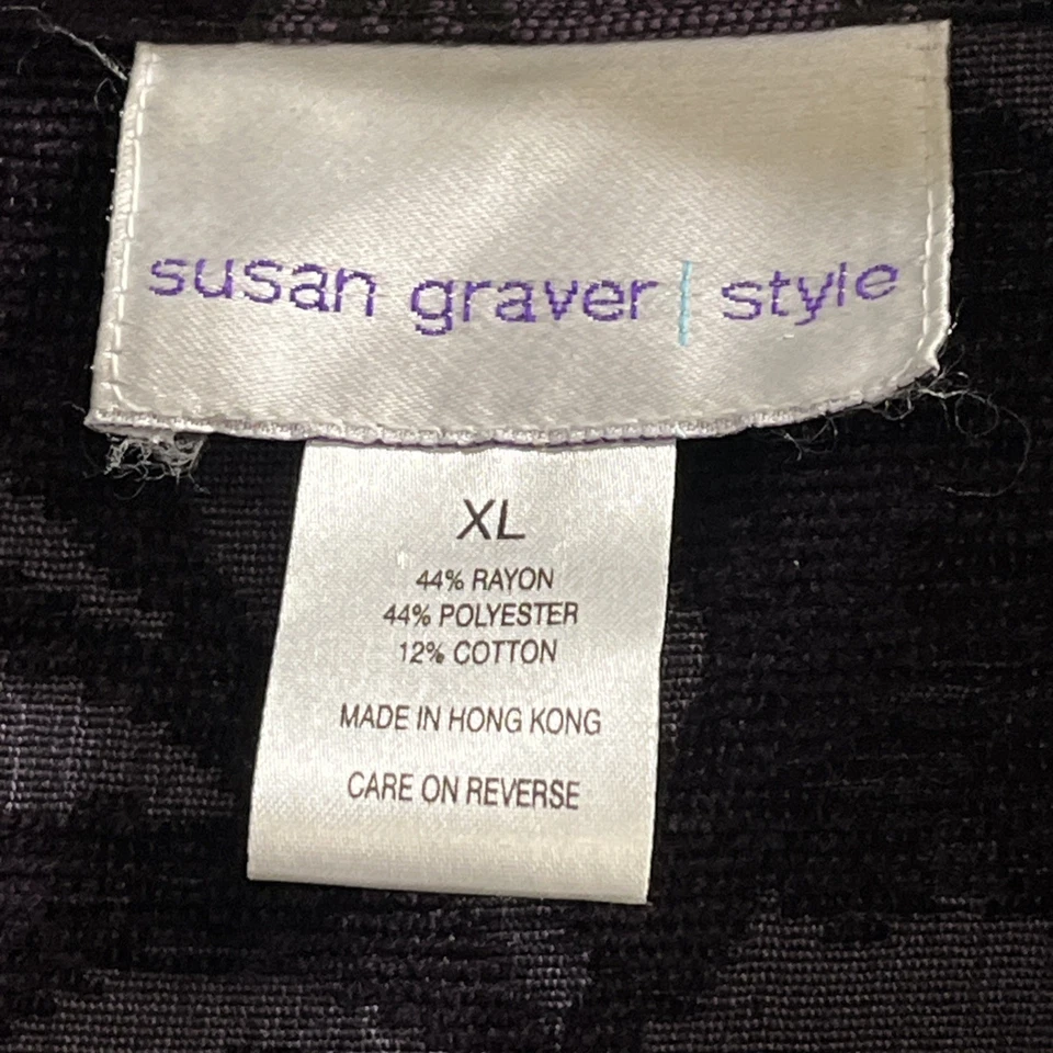 Blazer Largo Susan Graver Chaqueta Mujer XL Púrpura Oscuro Floral Jacquard Tapiz Foto 2 de 4