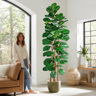 Realistic Tall Fiddle Leaf Fig Tree - Large Faux Plant for Home & Office Decor