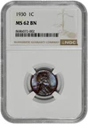 1930 1C Lincoln Wheat Cent NGC Graded MS 62 BN in New Holder with Purple Toning