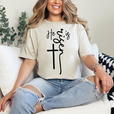 He Is Risen Damen Ring-Spun T-Shirt Ostern Christ Geschenk für Sie