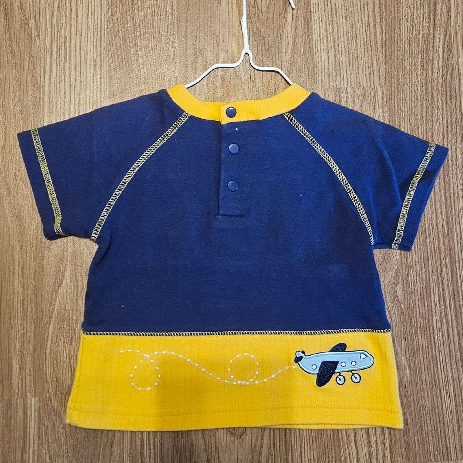 Y2K Vintage Okie Dokie Blue and Yellow Baby Top With Airplanes size 6 to 9 month image 5