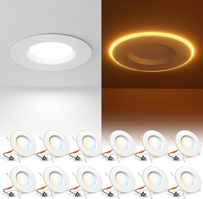 Amico 12 Pack 5/6 Inch LED Can Lights with Night Light, 5CCT Retrofit Recessed