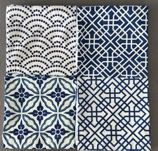 Set of 4 Blue & White Throw Pillow Covers 18"x18" Geometric print home decor