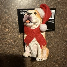 Bulldog Wearing Santa Hat  Scarf Christmas Tree Ornament English BullDog
