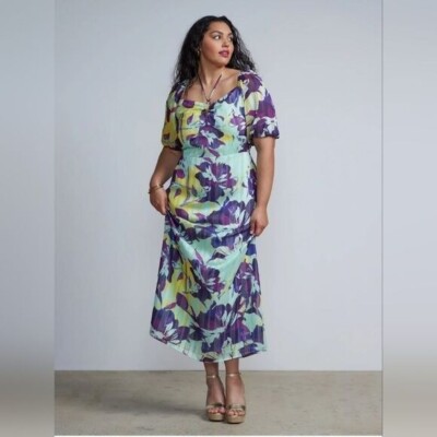 new york & company maxi dresses Short Sleeve Border Print Dress - SMALL / BLUE Perfect for weekend outings NEW YORK & COMPANY Floral