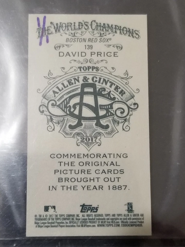 2017 Topps Allen & Ginter X David Price Red Sox/Dodgers Mini Silver  1/1  - Image 2 of 2