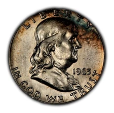 1963 50c Franklin Silver Half Dollar - Crazy Die Polish - Neon Toning - H3499