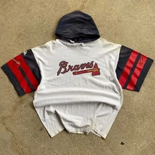 Vintage 90s MLB Baseball Atlanta Braves hoodie graphic t-shirt Apex One Large 