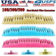 300/100PCS Heat Shrink Butt Wire Splice Connectors Crimp Terminals 10-22 Gauge
