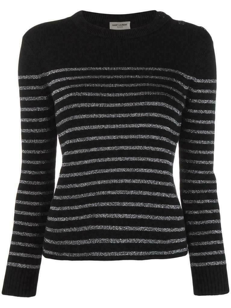 MAGLIONE PULLOVER SAINT LAURENT NERO ARGENTO RIGHE METALLIZZATE MISTO LANA NUOVO CON ETICHETTE