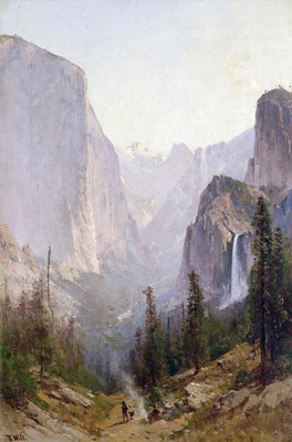 Thomas Hill ''Yosemite Waterfall'' nature Grey Artwork PAPER or CANVAS Fine Art