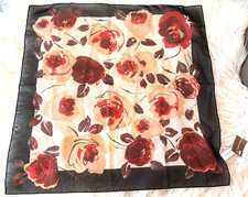 Jones New York Sheer Scarf Black Brown Florals 20 x 20 NWT made in Italy