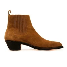 Men's suede leather Pointy Toe Chelsea Boots Cuban Heels Pull On High Top Shoes 