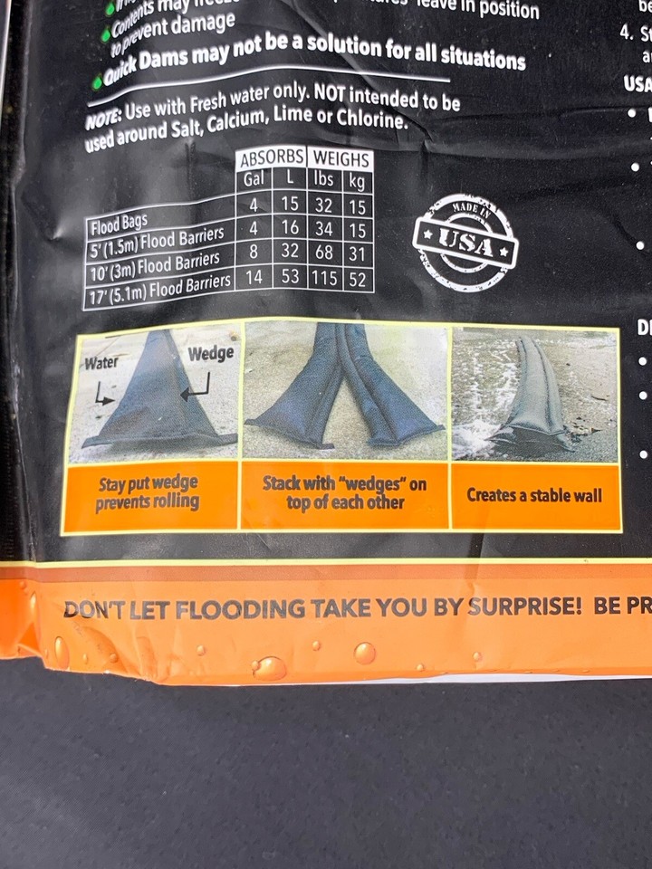 1 Quick Dam Barriers Water Flood Bag. Contains 2 Barriers P31 eBay