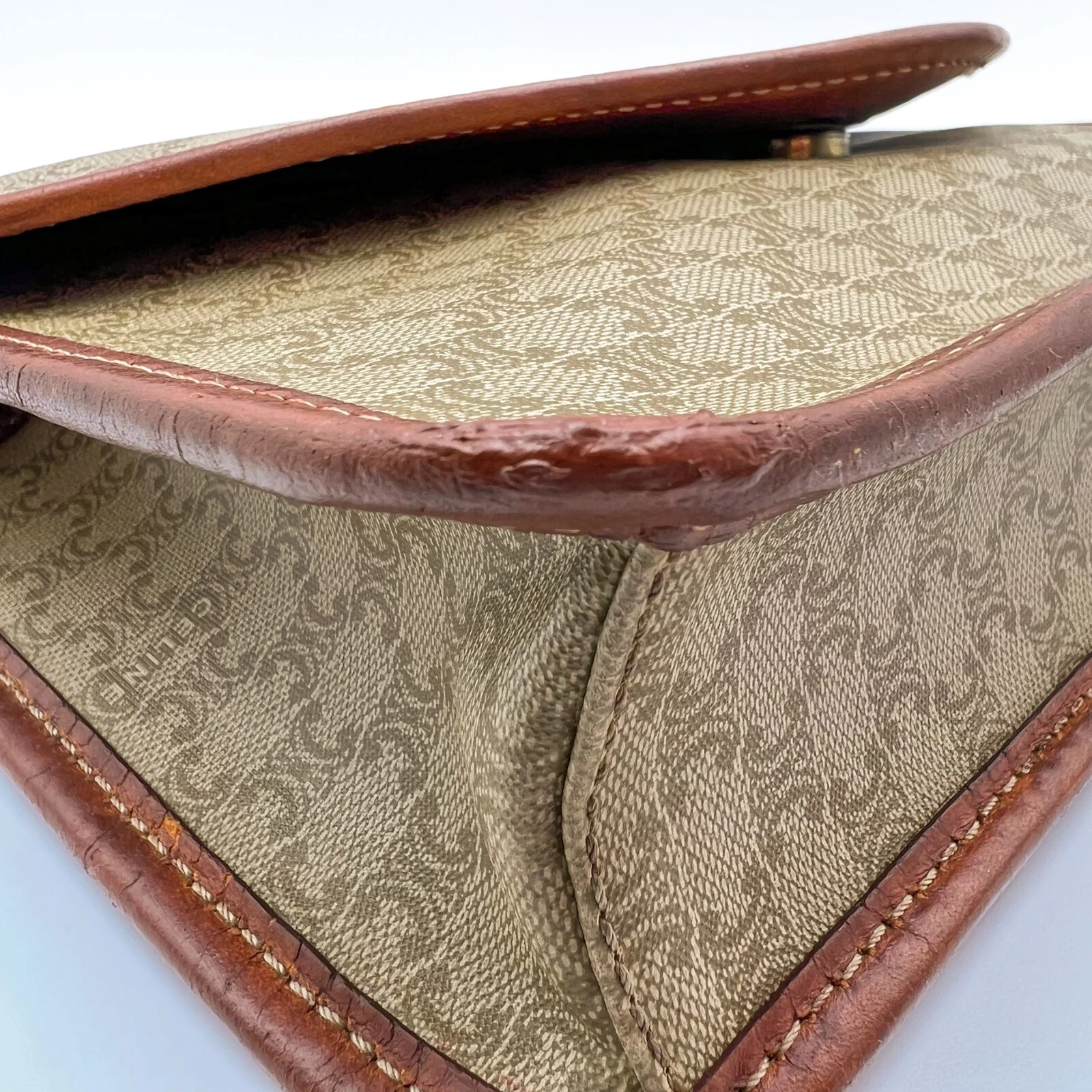 Borsa a tracolla vintage CELINE Macadam PVC pelle beige borsa autentica