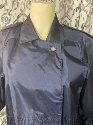 Maurices Women's Size 3/4 Navy Double Breasted Button Trench Coat Rubber Coated - Picture 2 of 16