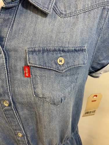Levi's Girls Chambray Short Sleeve Denim Jean Dress Large Western Pockets NWT - Picture 4 of 19
