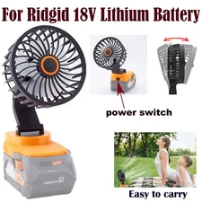 Cordless Rotatable Jobsite Fan For Ridgid 18V Li-Ion Battery Camping Office Mini