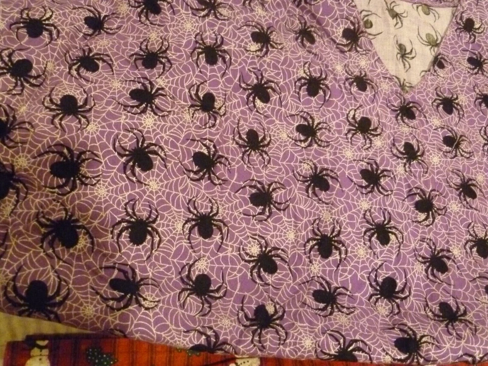 2 Holiday Medical Scrubs Womens Large Halloween & Christmas Homemade - Image 3 of 3