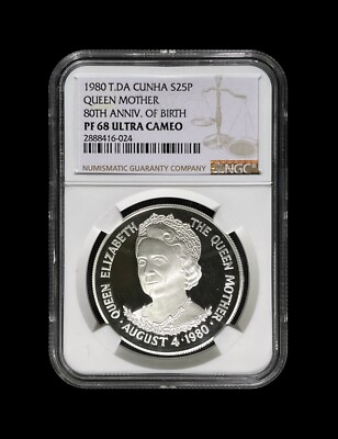 TRISTAN DA CUNHA. 1980, 25 Pence, Silver - NGC PF68 - Top Pop